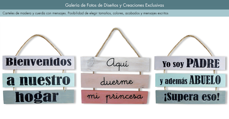 Carteles de madera y cuerda con mensajes