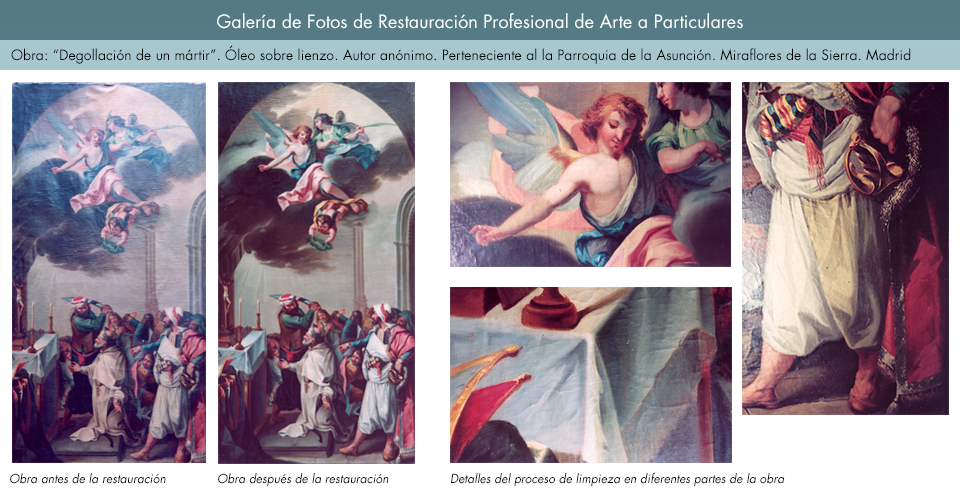 Restauración de óleo sobre lienzo. Degollación de un mártir. Iglesia de Miraflores de la Sierra