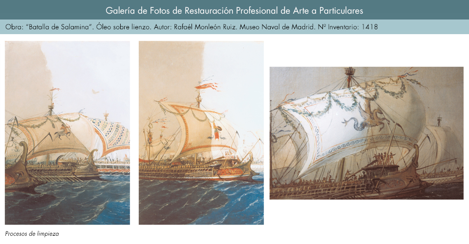 Restauración de óleo sobre lienzo. Batalla de Salamina_2. Rafaél Monleón Ruiz. Museo Naval de Madrid