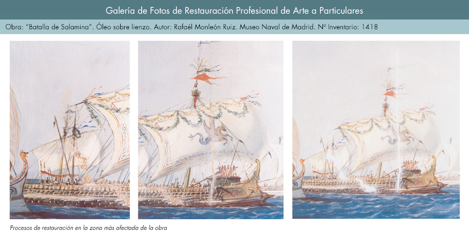 Restauración de óleo sobre lienzo. Batalla de Salamina_3. Rafaél Monleón Ruiz. Museo Naval de Madrid