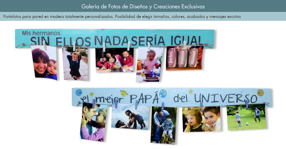 Portafotos de madera y cuerda con mensajes