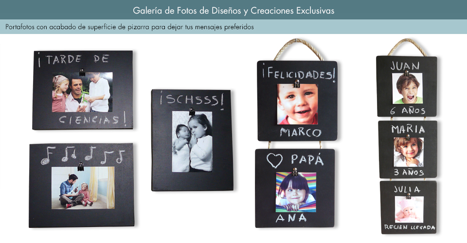 Portafotos en acabado pizarra para escribir