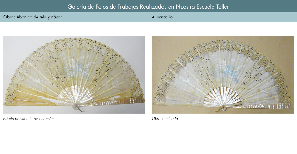 Restauración de abanico tela y nácar