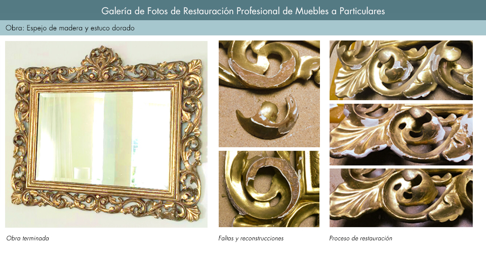 Restauración de espejo de madera y estuco