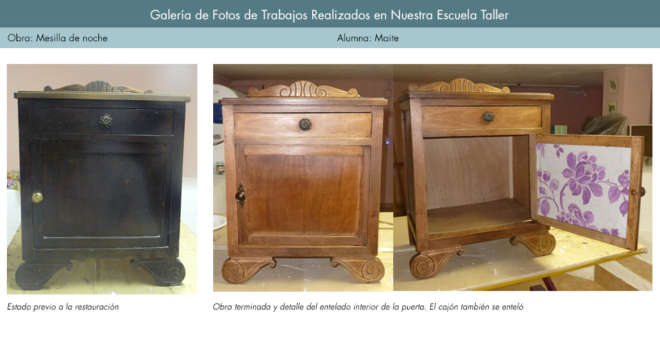 Restauración y entelado de mesilla de noche